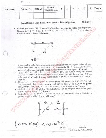 Genel Fizik 2 Final Sınav Soruları 2011