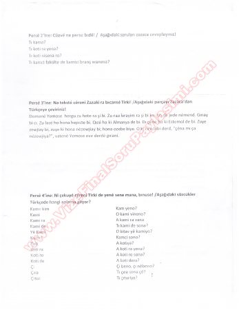 Temel Zaza Dilbilgisi Vize Soruları