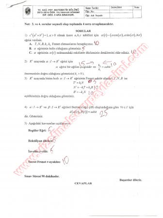 Diferansiyel Geometri-2 Vize Soruları Ve Cevapları