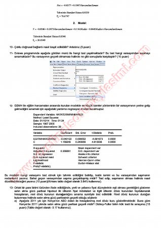 Ekonometri Final Soruları