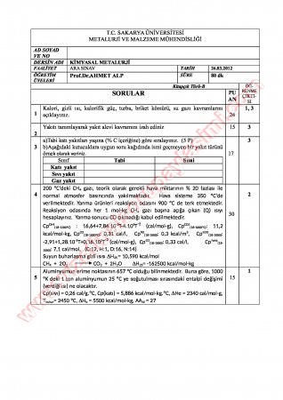 Kimyasal Metalurji Vize Soruları Ve Cevapları