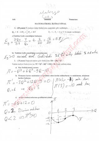 Matematiksel  İktisat Final Soruları Ve Cevapları