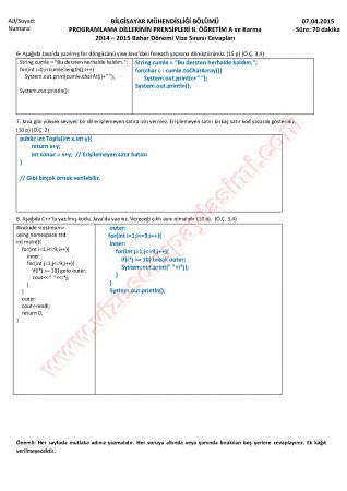 Programlama Dillerinin Prensibleri Vize Soruları Ve Cevapları-2015