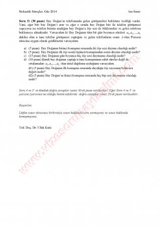 Stokastik Süreçler Vize Soruları-2014
