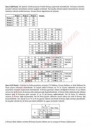 Yöneylem Araştırması Final Soruları Ve Cevapları-2014
