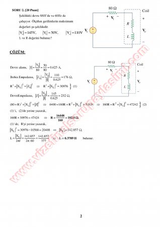 Elektrik Devreleri-2 Bütünleme Soruları Ve Cevapları-2013