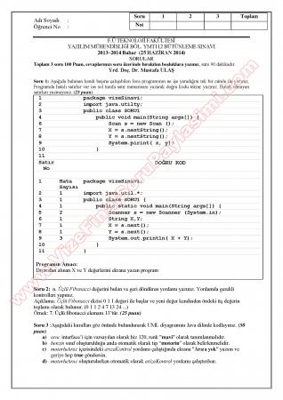 Algoritma ve Programlama -2 Bütünleme Soruları