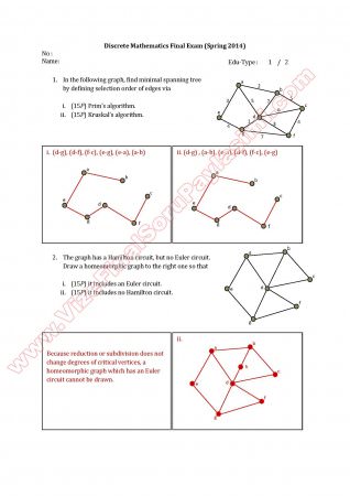 Ayrık Matematik Final Soruları ve Çözümleri - 2014