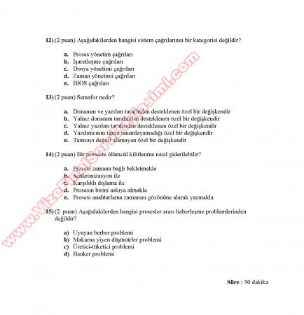 İşletim Sistemleri (Operating Systems) Vize Soruları