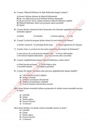 İşletim Sistemleri (Operating Systems) Vize Soruları