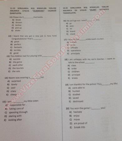 İleri İngilizce -2 Vize Soruları