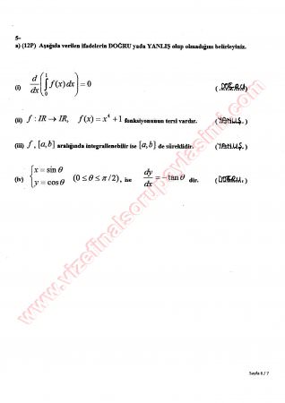 Matematik-1 Bütünleme Soruları Ve Cevapları