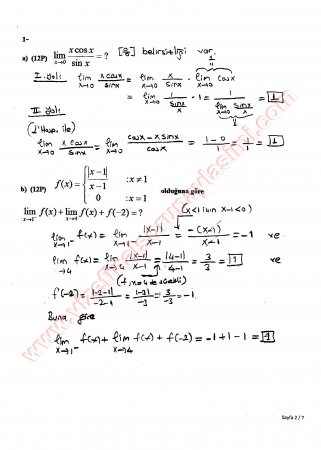 Matematik-1 Bütünleme Soruları Ve Cevapları