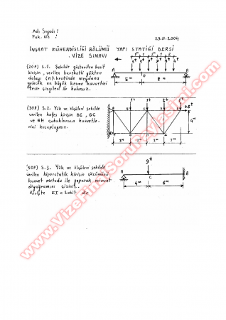 Yapı Statiği Final Soruları -2005