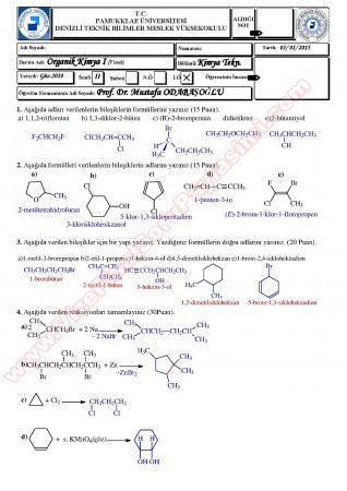 Organik Kimya -1 Final Soruları ve Çözümleri