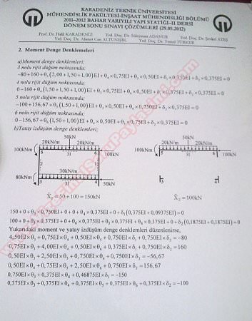 Yapı Statiği -2 Final Soruları ve Çözümleri