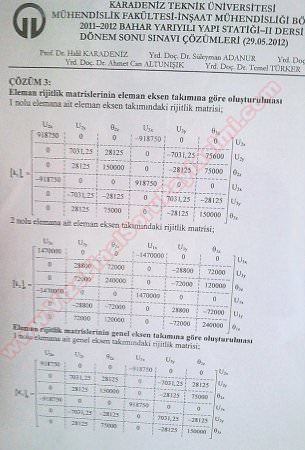 Yapı Statiği -2 Final Soruları ve Çözümleri