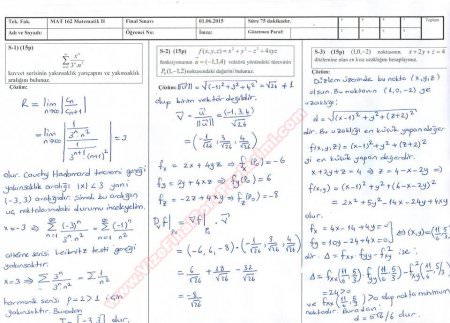 Matematik -2 Final Soruları (Tek. Fakültesi) - 2015
