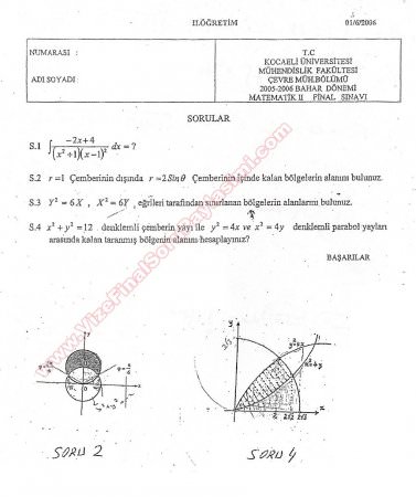 Matematik -2 Final Soruları - 2006