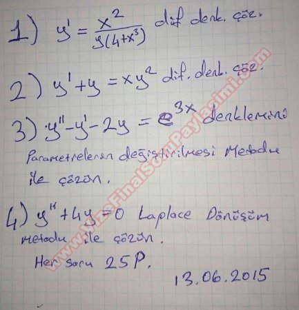 Mühendislik Matematiği Final Soruları - 2015