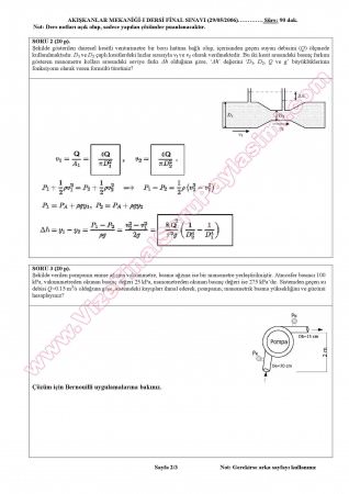 Akışkanlar Mekaniği -1 Final Soruları ve Çözümleri