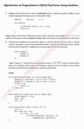Algoritma ve Programlama -2 Final Soruları -2013