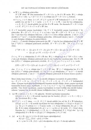 Topoloji Dersi Final Soruları ve Çözümleri
