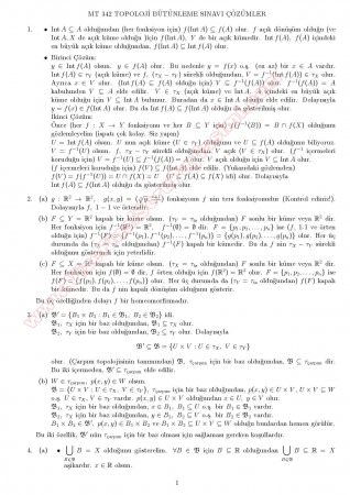 Topoloji Dersi Bütünleme Soruları ve Çözümleri