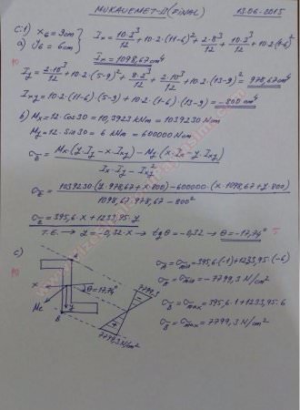 Mukavemet -2 Final Soruları ve Cevapları -2015