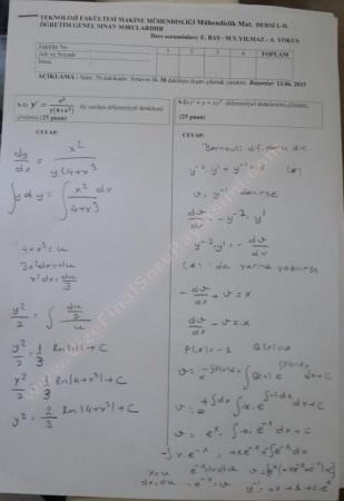 Mühendislik Matematiği Final Soruları ve Cevapları