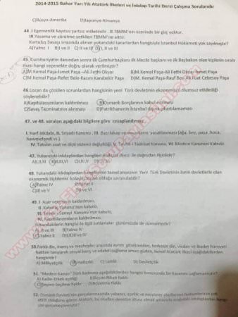 Atatürk İlkeleri ve İnkilap Tarihi Çalışma Soruları