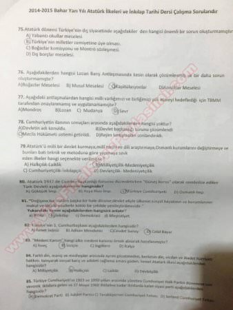 Atatürk İlkeleri ve İnkilap Tarihi Çalışma Soruları