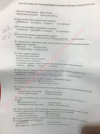 Atatürk İlkeleri ve İnkilap Tarihi Çalışma Soruları