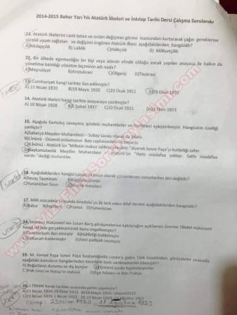 Atatürk İlkeleri ve İnkilap Tarihi Çalışma Soruları