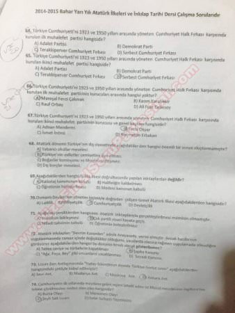 Atatürk İlkeleri ve İnkilap Tarihi Çalışma Soruları