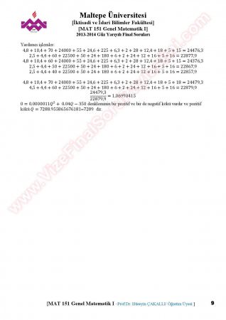 Matematik -1 Final Soruları