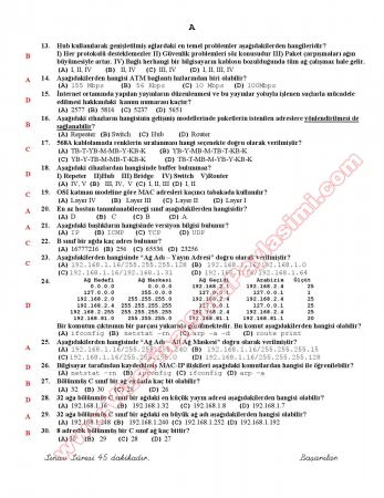 Bilgisayar Ağları ve Uyg. Vize Soruları -2011