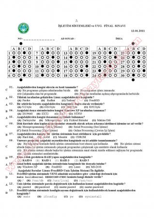 İşletim Sistemleri ve Uyg. Final Soruları Cevapları