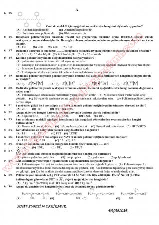 Polimer Kimyası Vize Soruları ve Cevapları