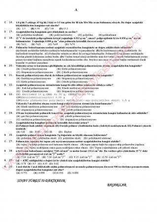 Polimer Kimyası Final Soruları ve Cevapları