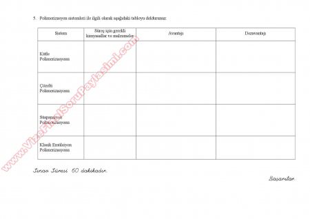 Polimer Kimyası Bütünleme Soruları ve Cevapları