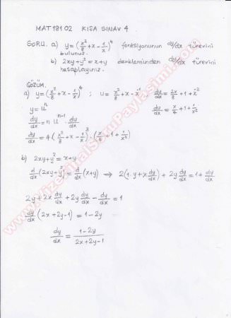 Matematik 1 Kısa Sınav -2013