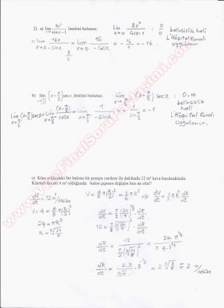 Matematik 1 Final Soruları -2012