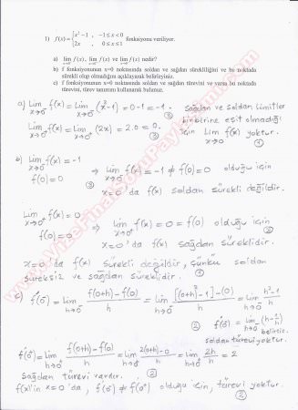 Matematik 1 Final Soruları -2012