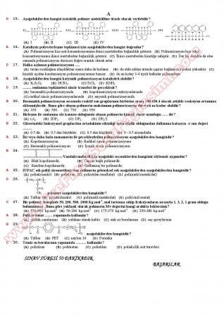 Polimer Kimyası Vize Soruları -2011