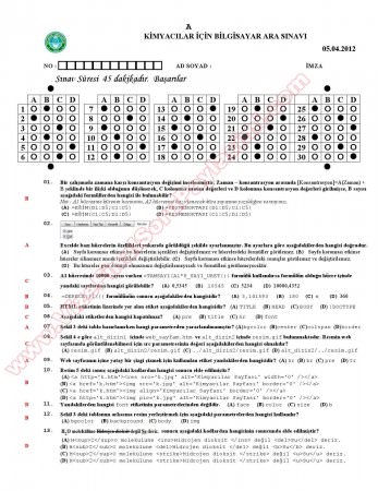Kimyacılar İçin Bilgisayar Vize Soruları -2012