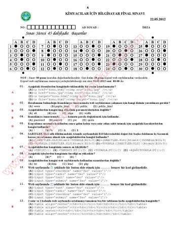 Kimyacılar İçin Bilgisayar Final Soruları -2012