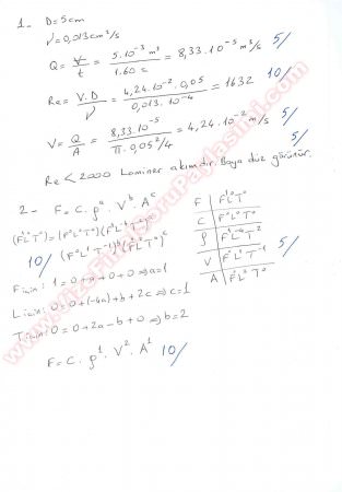 Akışkanlar Mekaniği Bütünleme soruları 2013