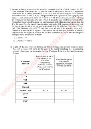Computer Networks Final Questions - Fall 2010
