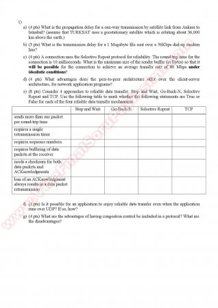 Computer Networks Final Questions - Spring 2010